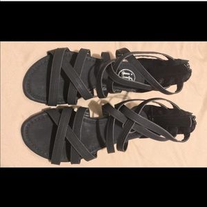 Black Crisscross Wedge Sandals